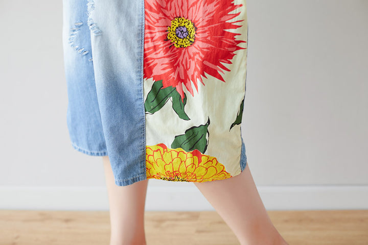 Summer Casual Print Blue Overalls for Women