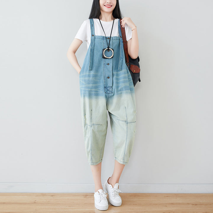 Summer Casual Blue Gradient Color Overalls for Women