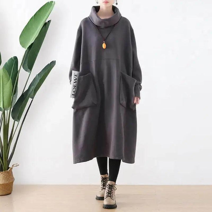 Women's Cotton Dress Elegant Autumn Dress in Black for Women-Women's dress-Thebesttailor-One size-Gray-Cotton-Thebesttailor