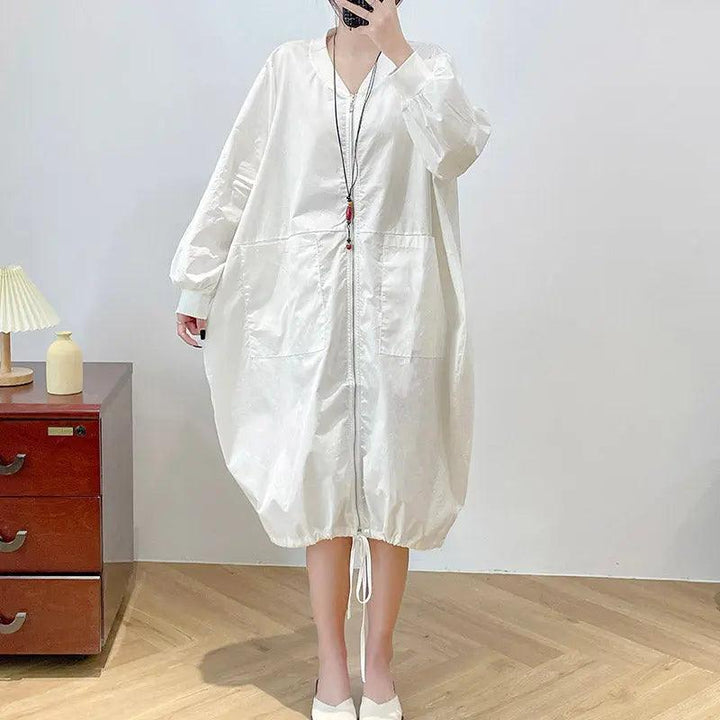 Women's white dress Long-Sleeved Shirt Dress for Women-Women's dress-Thebesttailor-One size-White-Polyester-Thebesttailor