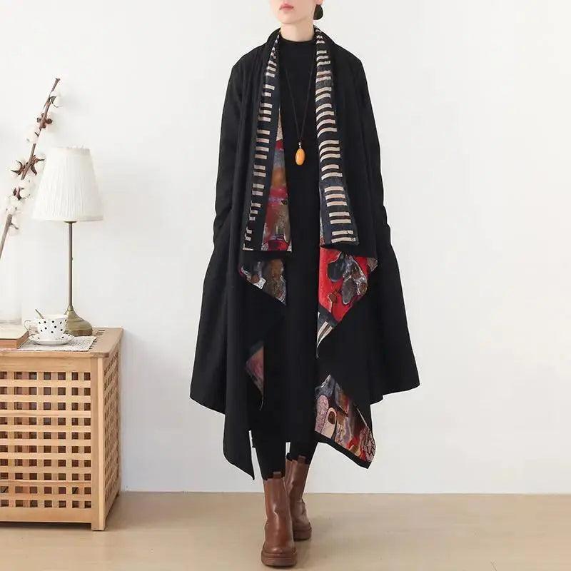 Black Winter Asymmetric Coat Women's Long Wool Coat-Women's coat-Thebesttailor-Thebesttailor