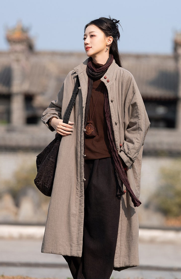 Women's Winter Christmas Linen Quilted Midi Coat