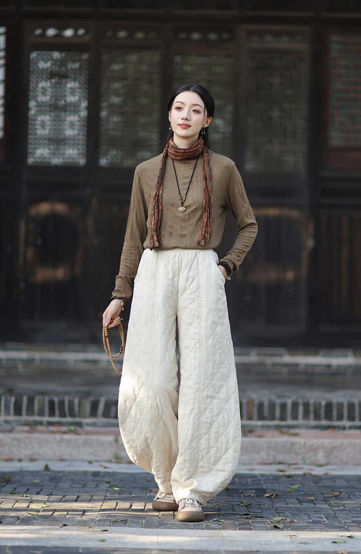 Women's Winter Christmas Quilted Linen Harem Pants