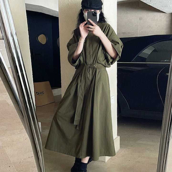 Summer cotton tie waist wrap midi dress for women