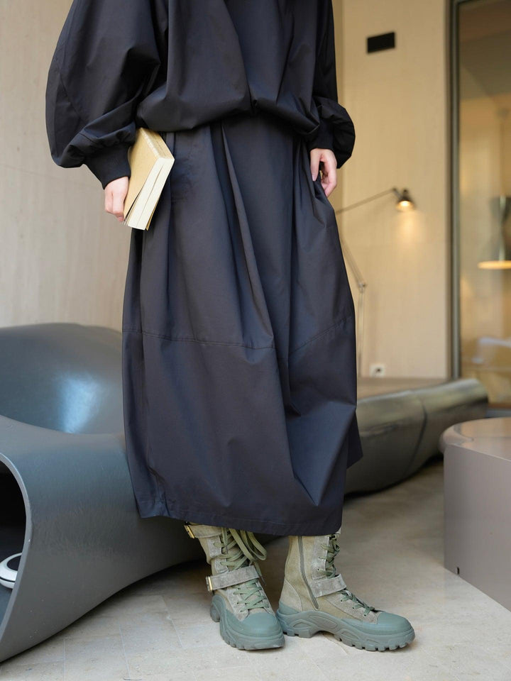 Elastic waist skirt with loose silhouette A-line skirt with pockets Thebesttailor