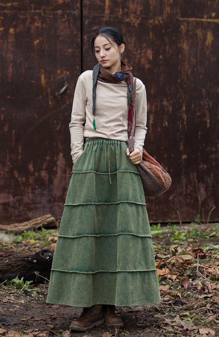 Retro Long Wool A-line Maxi Skirt with Pockets for Women-Women's Skirts-Thebesttailor-Thebesttailor