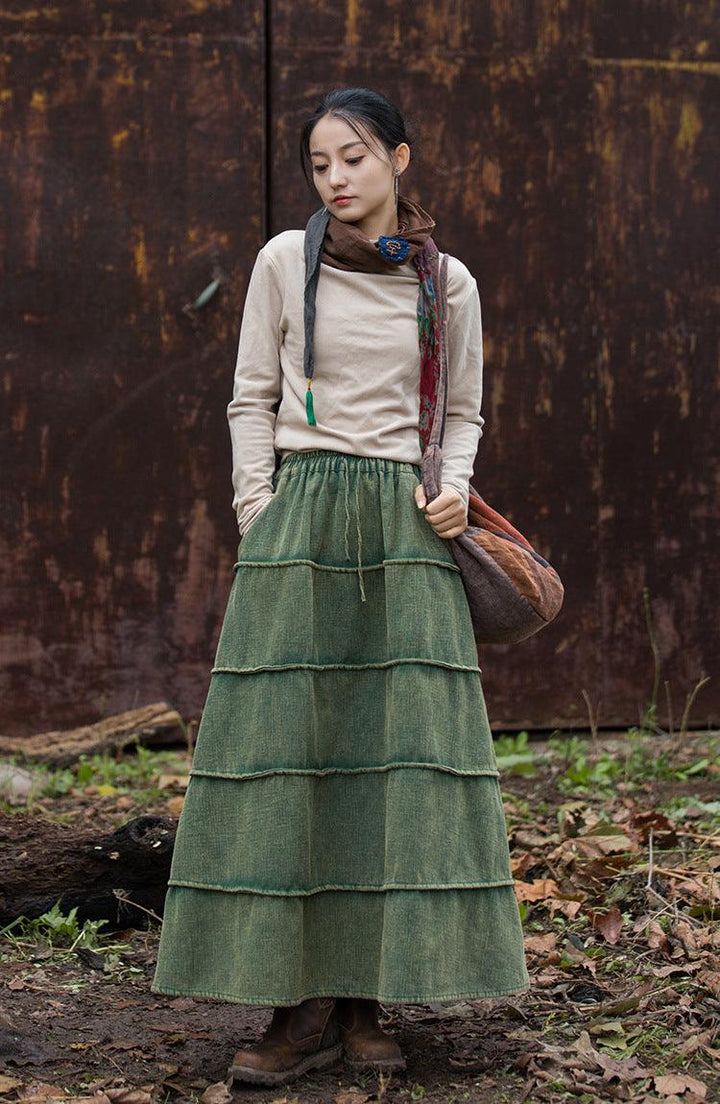 Retro Long Wool A-line Maxi Skirt with Pockets for Women-Women's Skirts-Thebesttailor-Thebesttailor