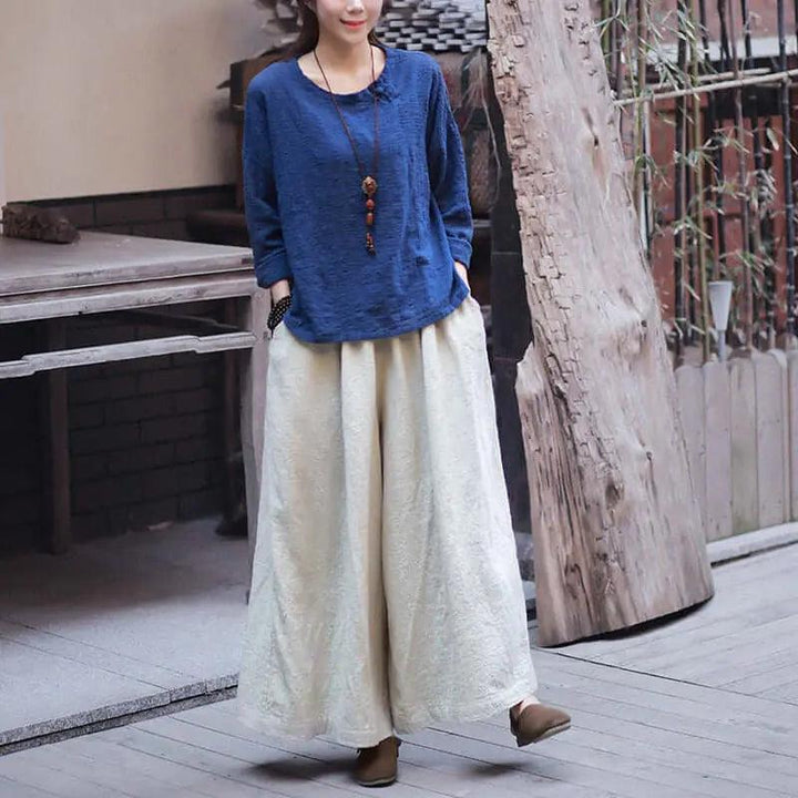 Chic Vintage Linen Culottes: Must-Have Casual Summer Staple-Women's pants-Thebesttailor-Thebesttailor