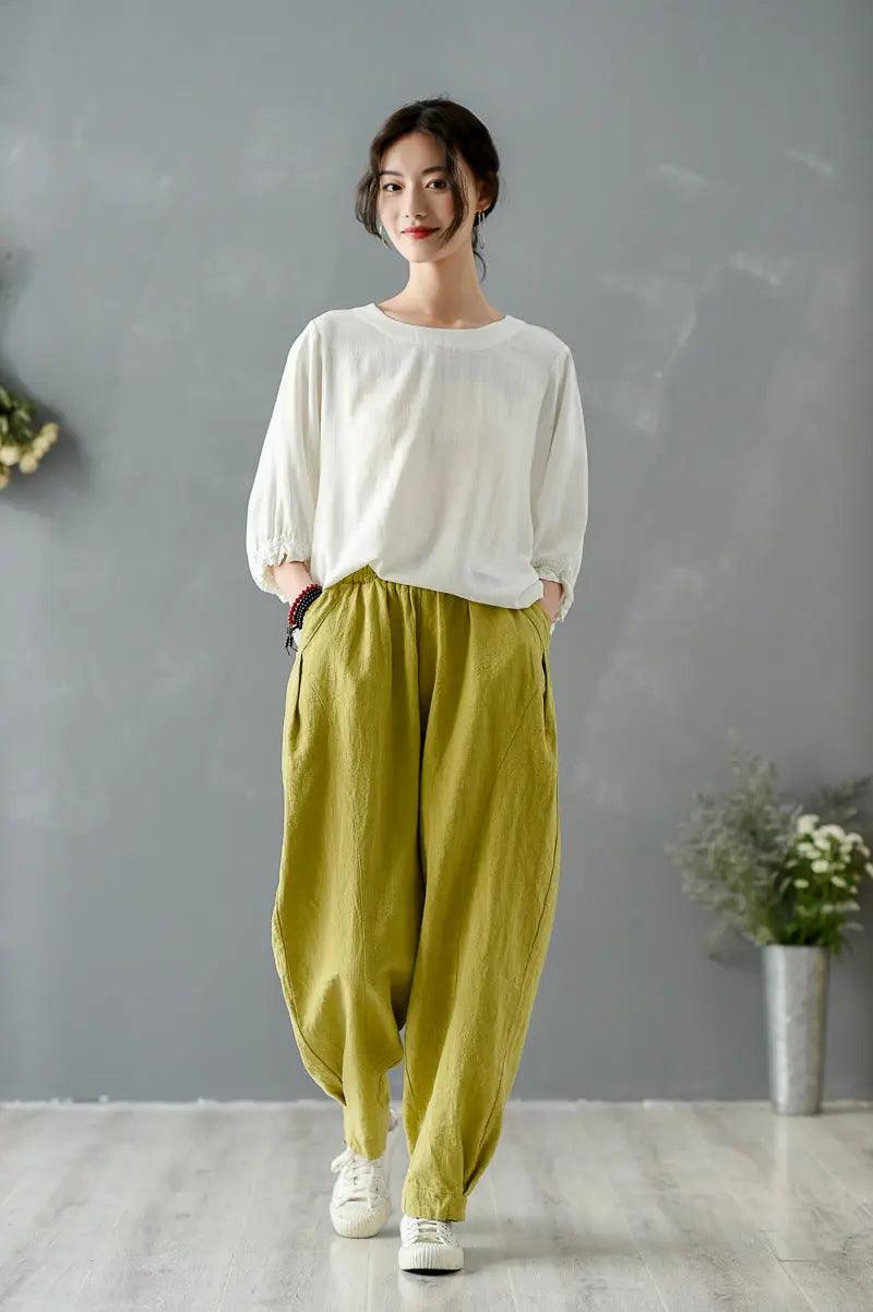 Vintage Summer Ginger Linen Tapered Women's Pants for Casual Wear-Women's pants-Thebesttailor-Thebesttailor