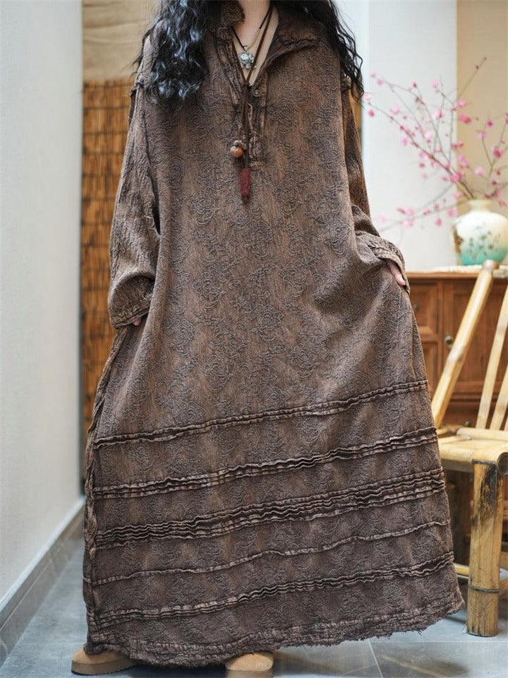 Long sleeves Maxi Dress Warm with pockets Thebesttailor
