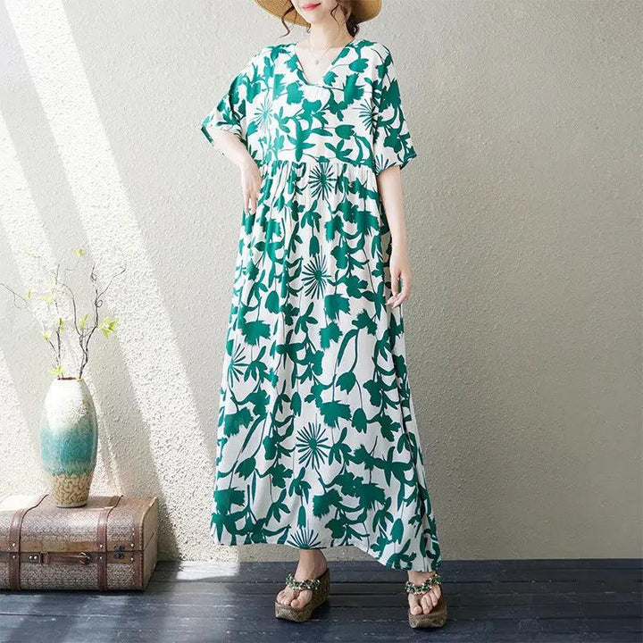 Retro Maxi Dress for Women Vibe Cotton Maxi Dress in Artistic Print-Women's dress-Thebesttailor-Thebesttailor