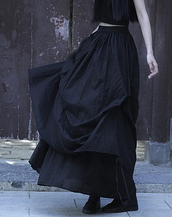 Women's Asymmetric Linen Gothic Maxi Skirt - Avantgarde A-line Long Party Skirt-Women's pants-Thebesttailor-One size-Black-Linen-Thebesttailor