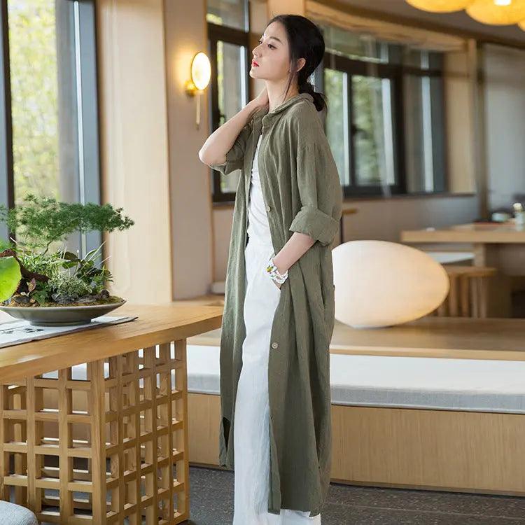 100 linen shirts womens long sleeves blouse womens long sleeve tops-Women's Shirt-Thebesttailor-One size-Green-Linen-Thebesttailor