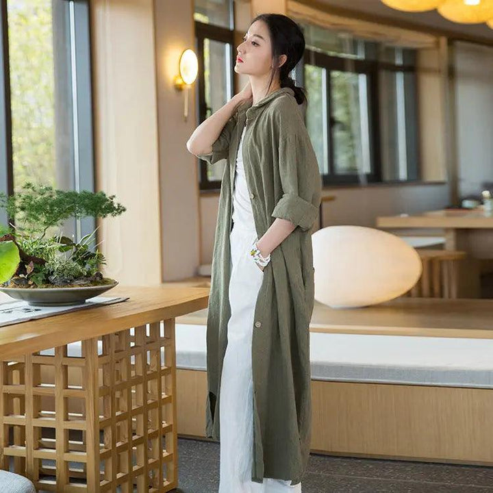 100 linen shirts womens long sleeves blouse womens long sleeve tops-Women's Shirt-Thebesttailor-One size-Green-Linen-Thebesttailor