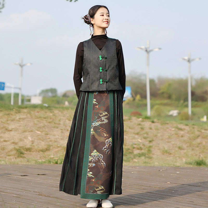 Chinese Style Horse Face Swing Skirt