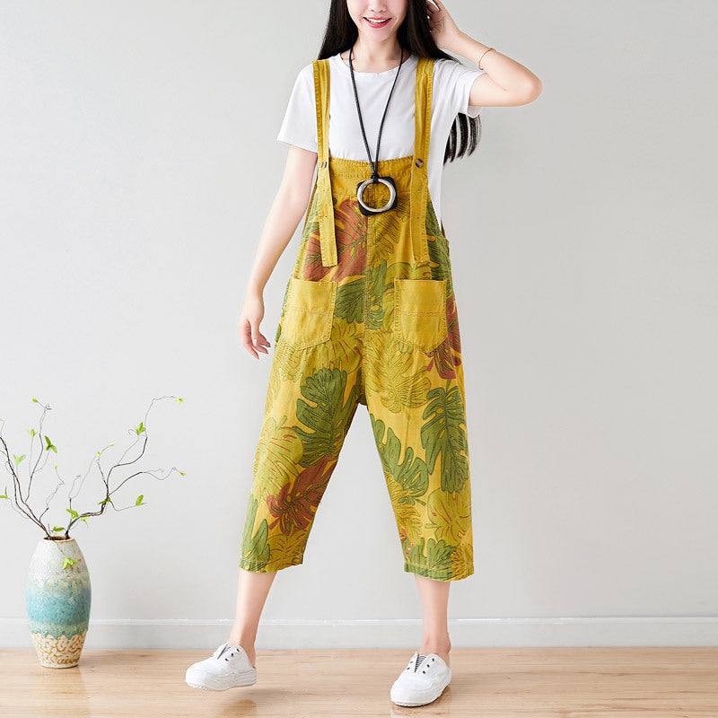 Summer Casual Print Cropped Overalls by Thebesttailor