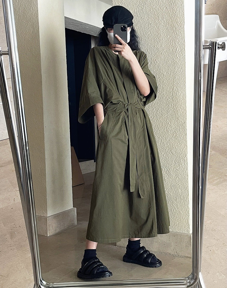 Summer cotton tie waist wrap midi dress for women