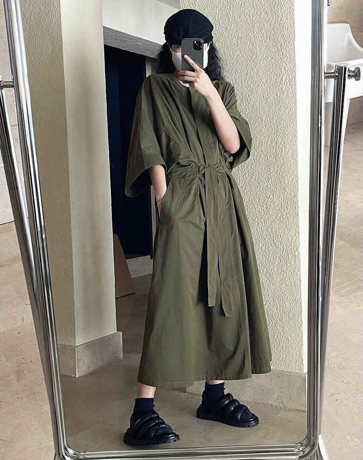 Summer cotton tie waist wrap midi dress for women