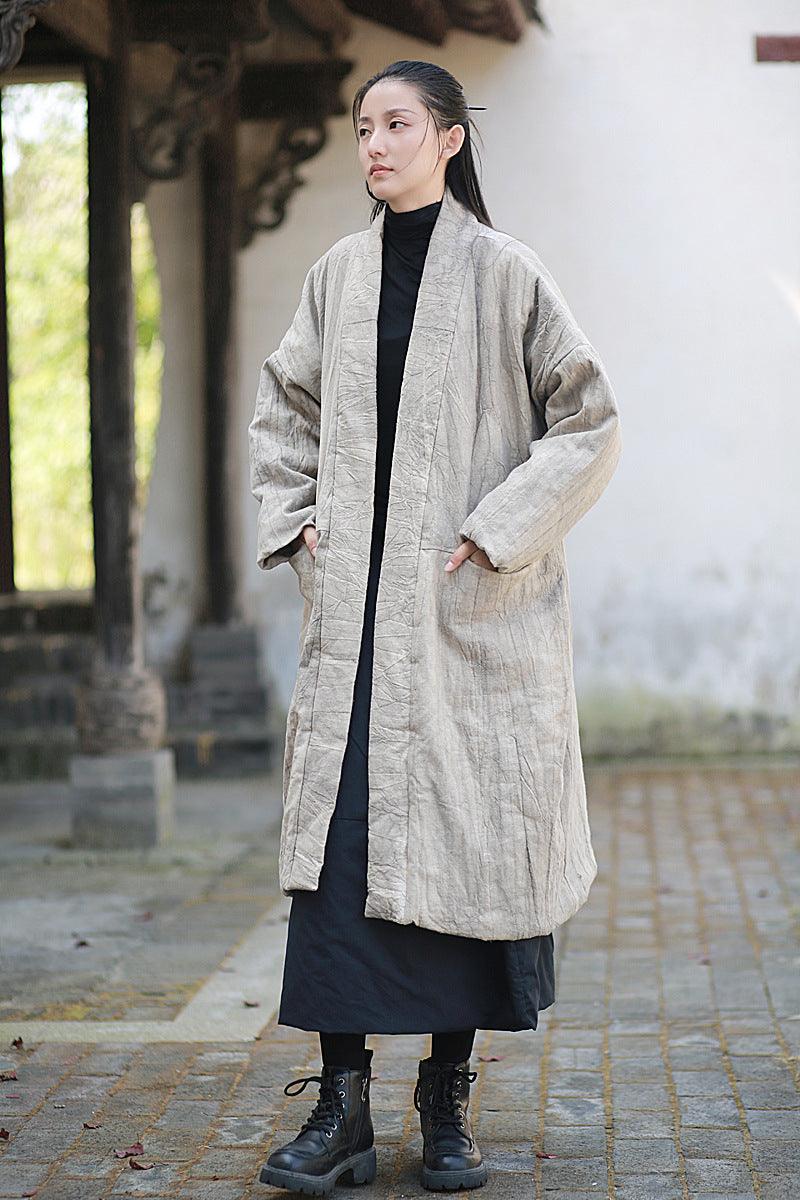 Ladies’ Retro Tie-Dye Quilted Ramie Coat with Long Sleeves-Women's coat-Thebesttailor-Thebesttailor