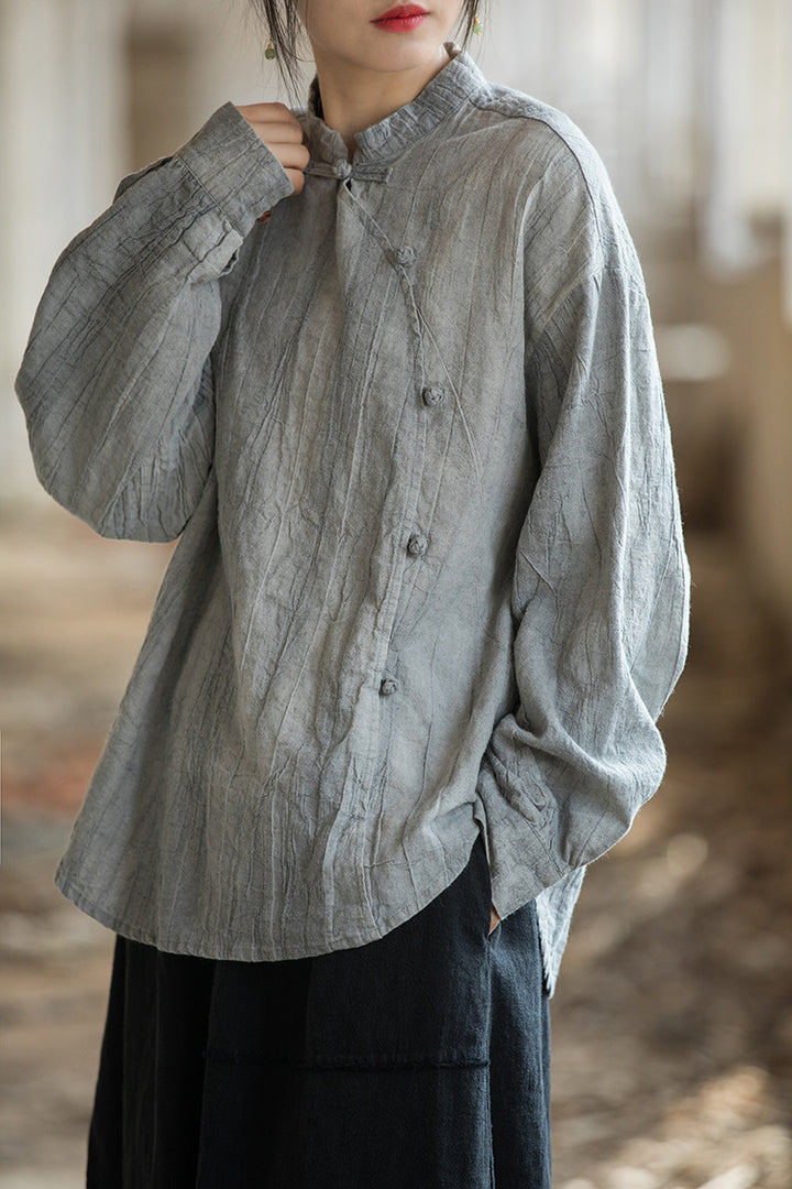 New Chinese Linen Tie-Dyed Casual Blouses for Work
