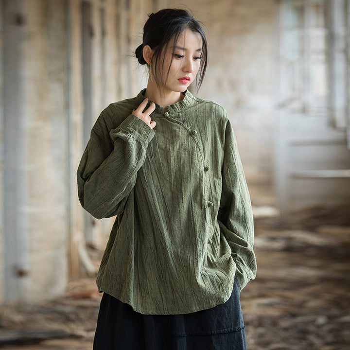 New Chinese Linen Tie-Dyed Casual Blouses for Work