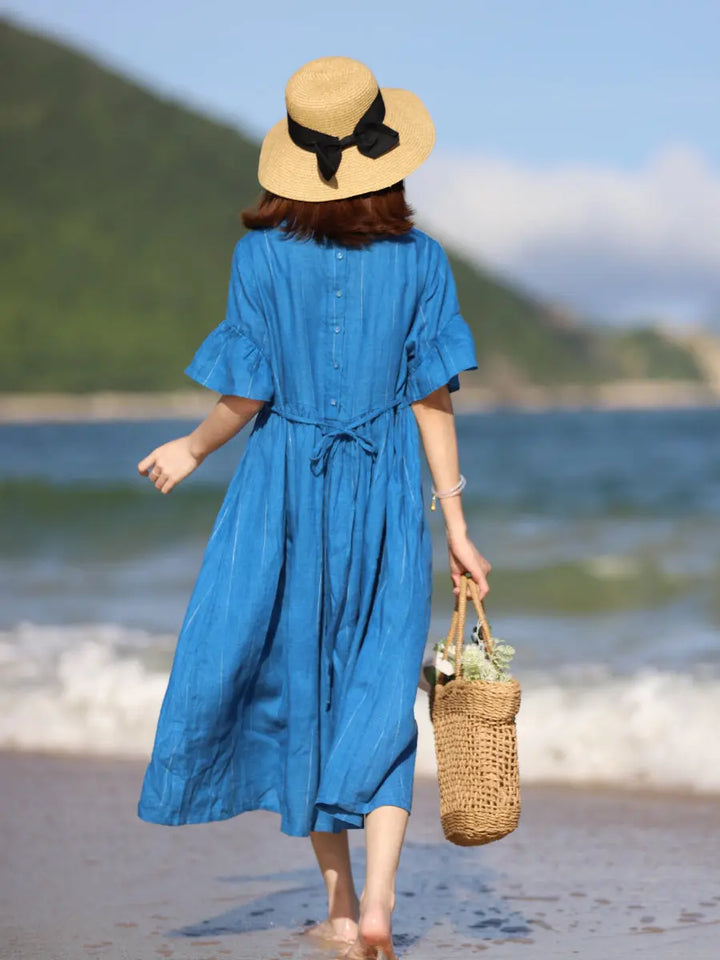 Blue Linen Long Dress