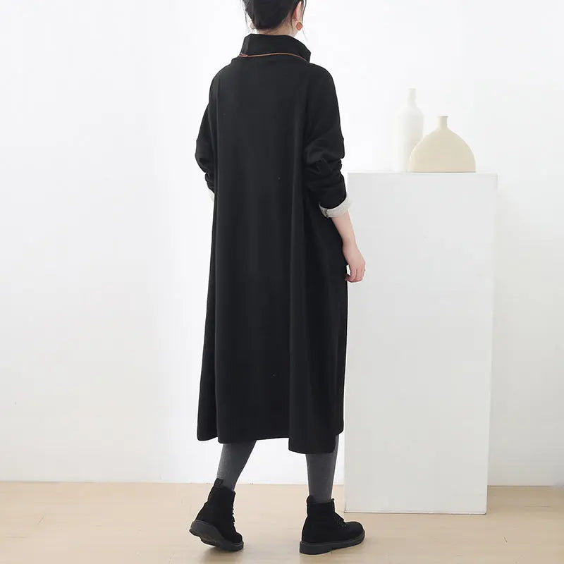 Black Cotton Long Sleeve Dresses