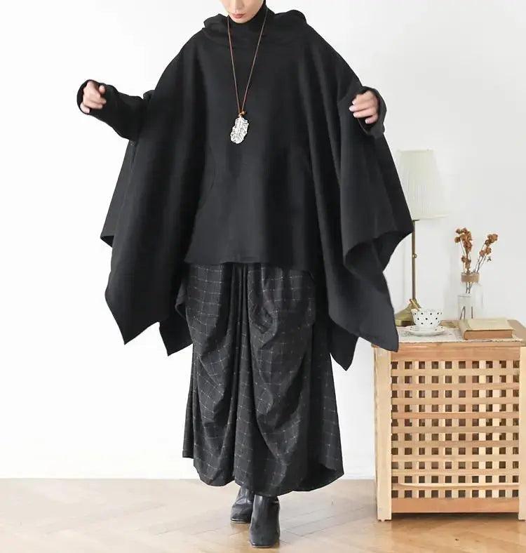 Women's Hooded Cape Asymmetric Long Cape Coat-Women's coat-Thebesttailor-Thebesttailor