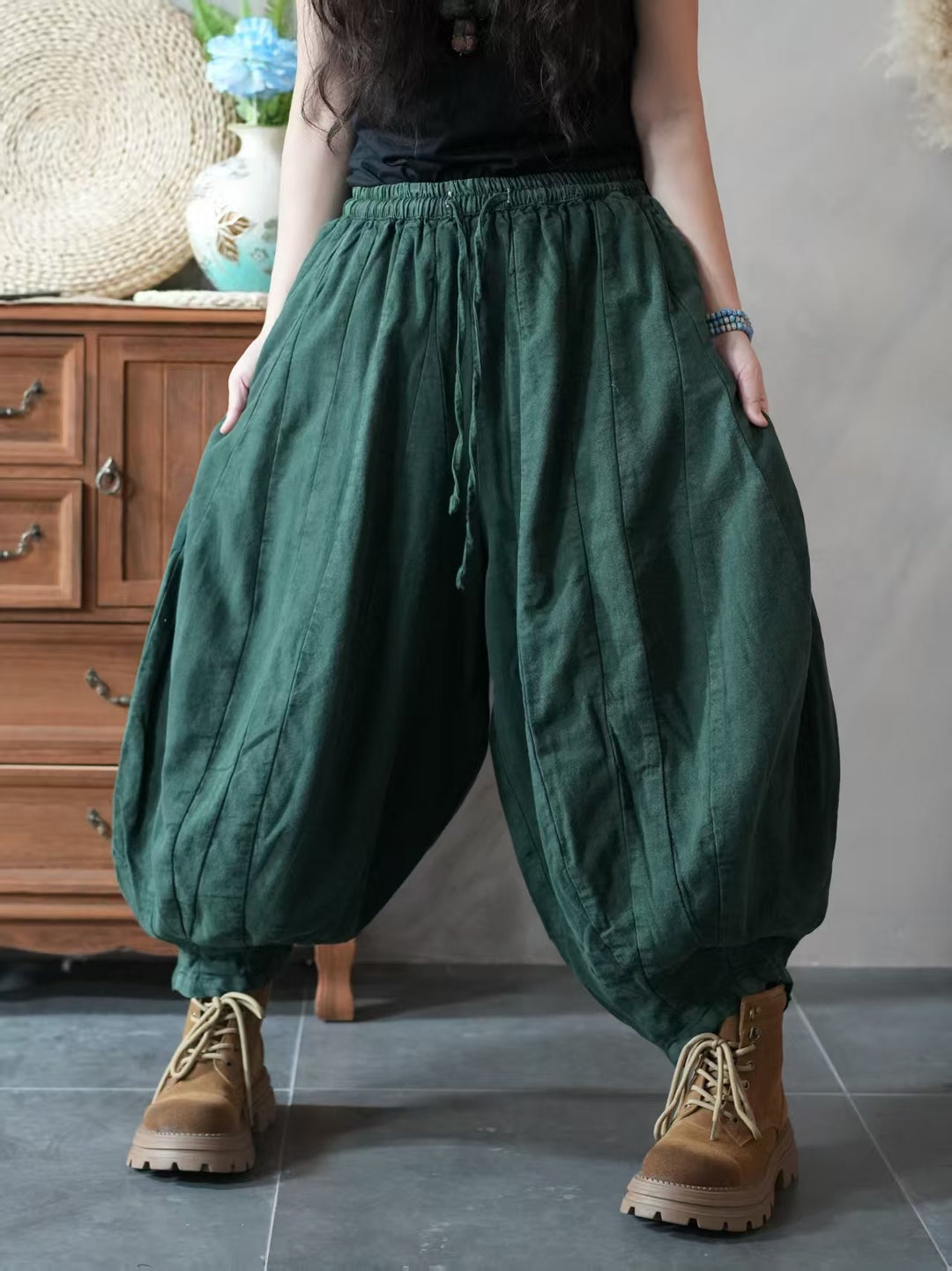 Autumn Linen Casual Original Buttoned Harem Pants