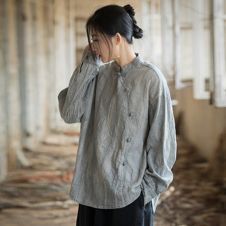 New Chinese Linen Tie-Dyed Casual Blouses for Work