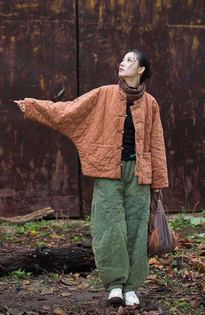 Retro Women's Long Sleeve Linen Padded Winter Coat-Women's coat-Thebesttailor-Thebesttailor
