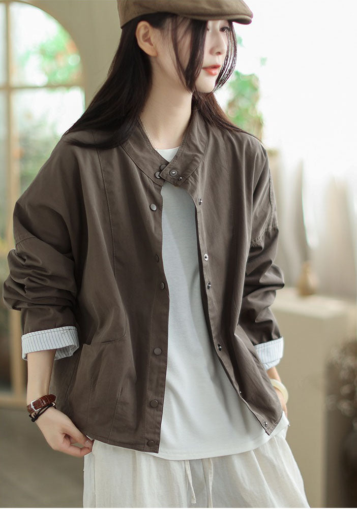 Trendy Fall Outfits Cotton Cropped Cardigan with Stand Collar Top