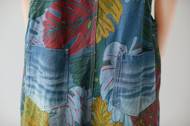 Summer Casual Print Cropped Overalls