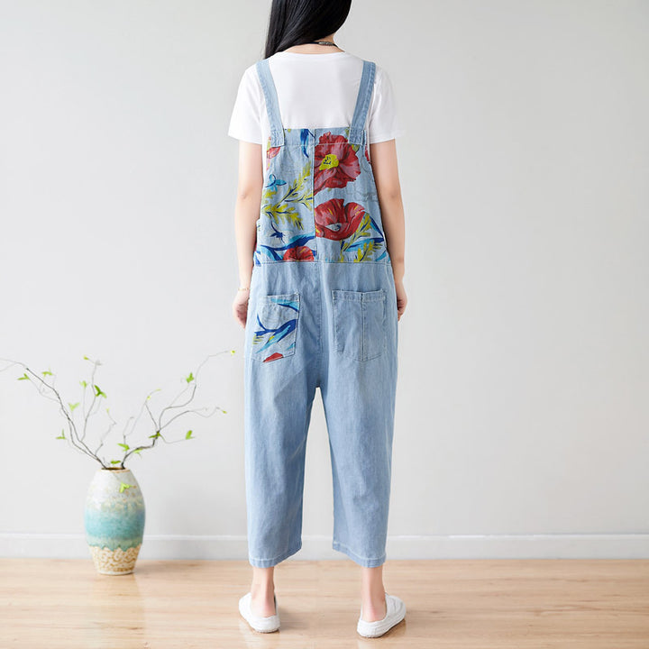 Summer Casual Blue Patchwork Overalls for Women