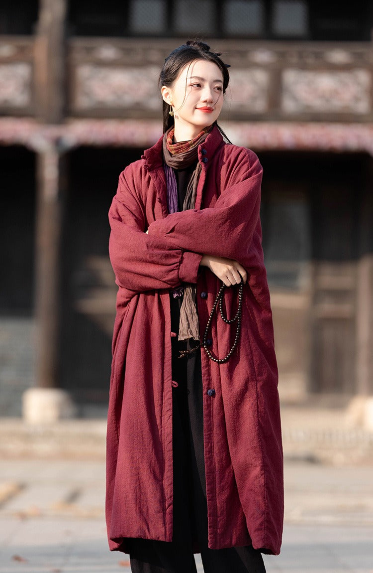 Women's Winter Christmas Linen Quilted Midi Coat