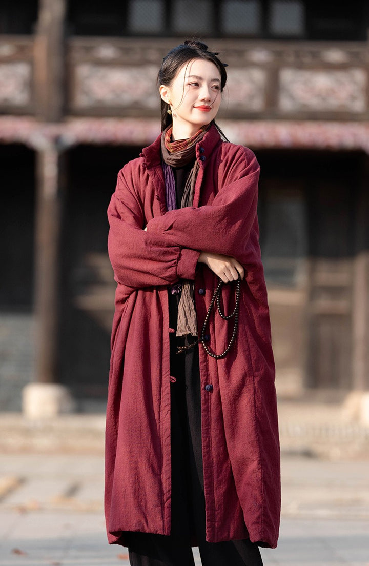 Women's Winter Christmas Linen Quilted Midi Coat