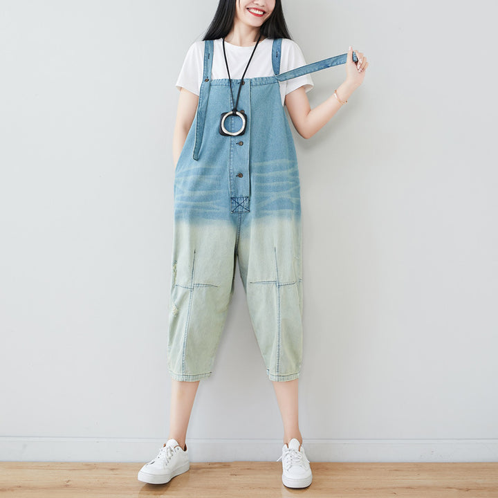 Summer Casual Blue Gradient Color Overalls for Women