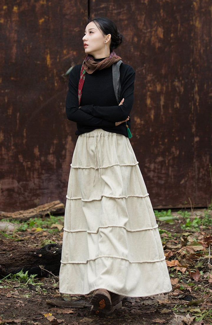 Retro Long Wool A-line Maxi Skirt with Pockets for Women-Women's Skirts-Thebesttailor-Thebesttailor