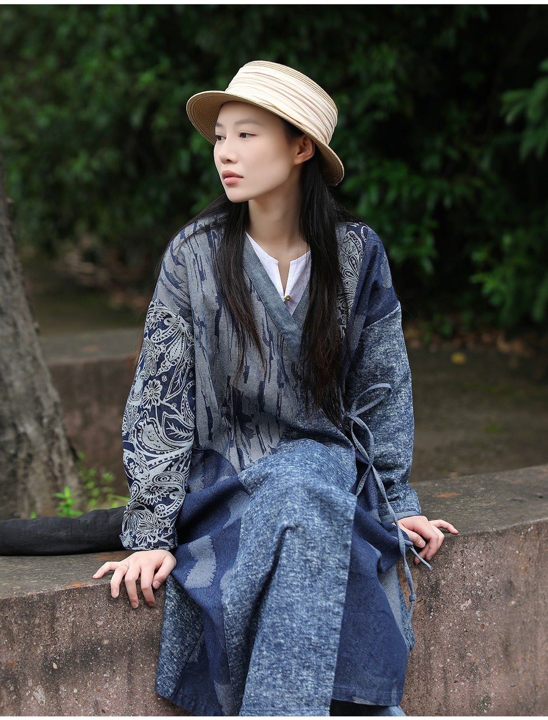 Autumn Indigo Dye Denim Cardigan With Printed Oversized by Thebesttailor
