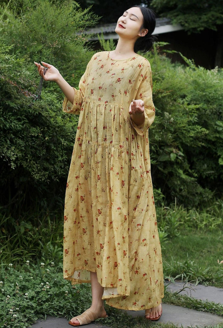 Long floral ramie bustier dress woman Boho Dresses for Women Summer, perfect for warm days and stylish outings.