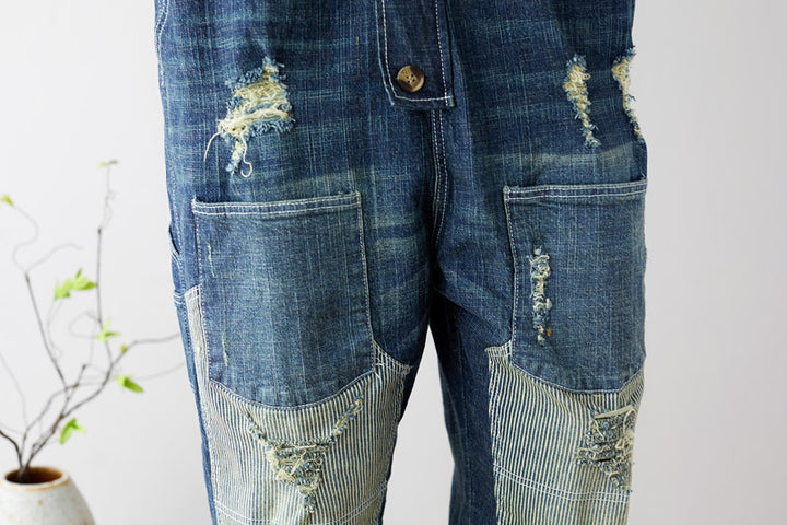 Casual Retro Ripped Overalls For Women In Blue