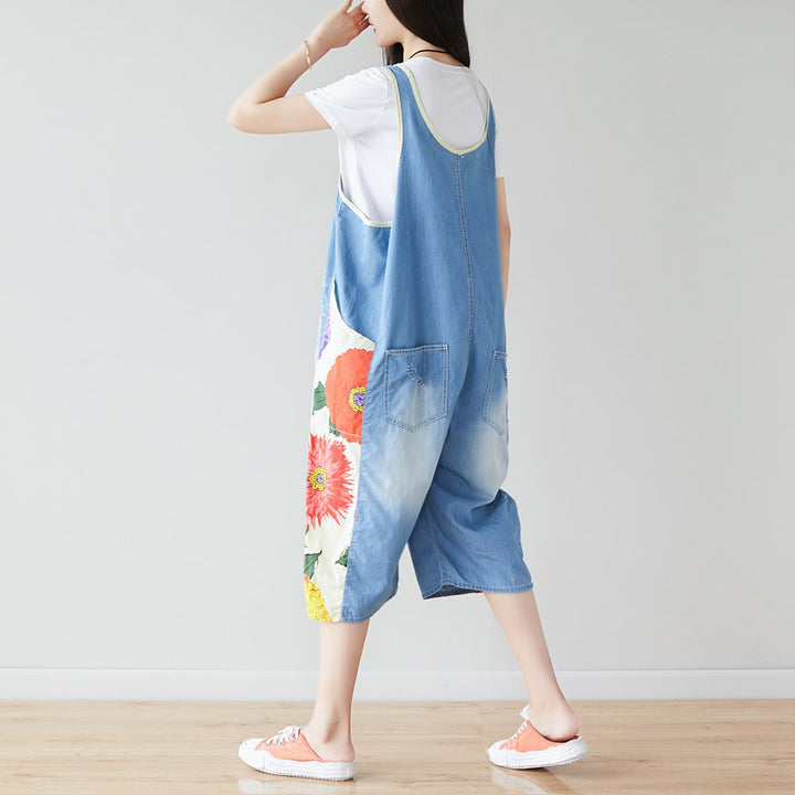 Summer Casual Print Blue Overalls for Women