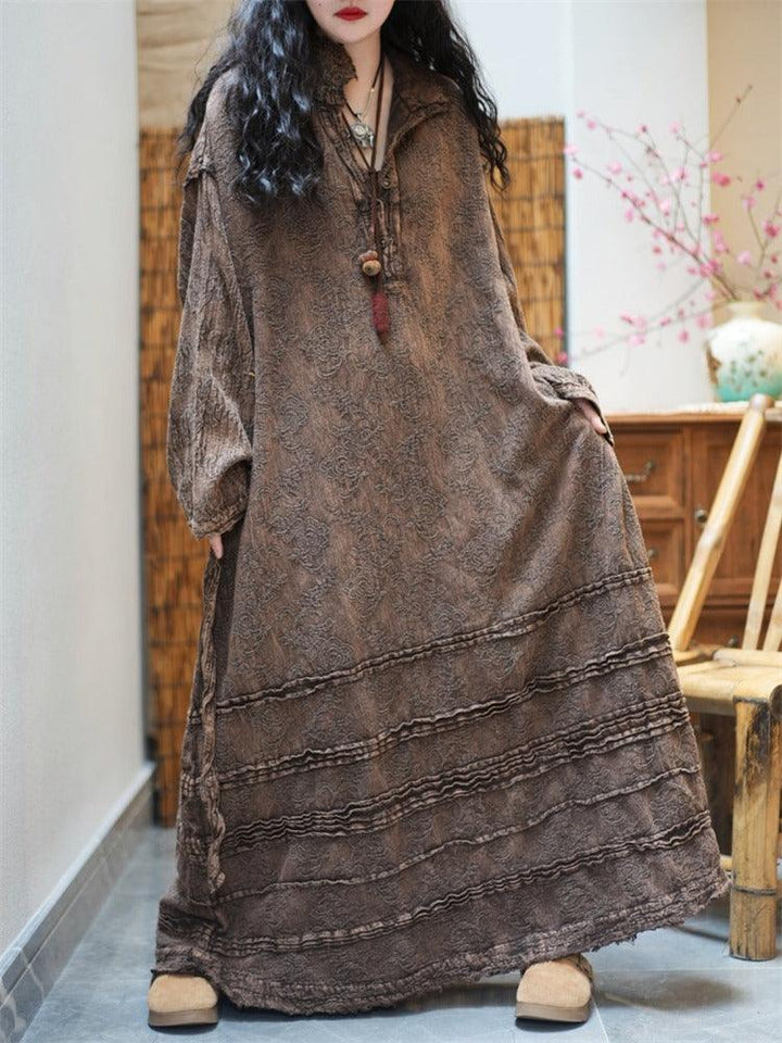 Long sleeves Maxi Dress Warm with pockets Thebesttailor