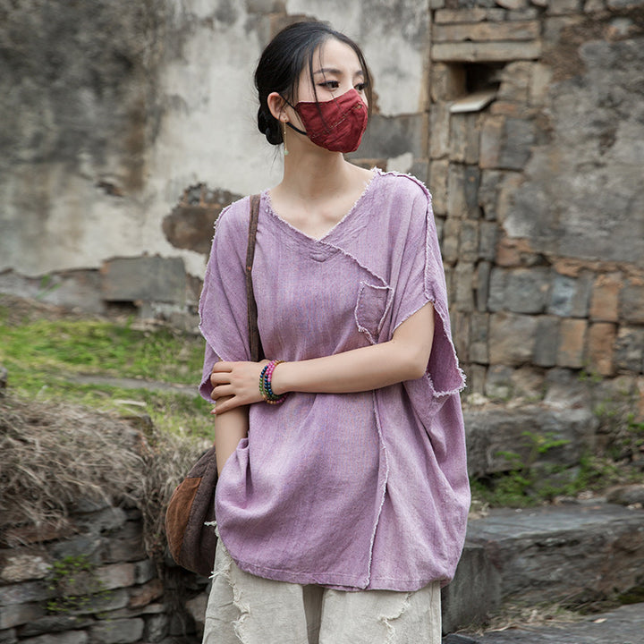 Women's Linen Zen T-Shirt Tie Dye Sand Wash Blouses
