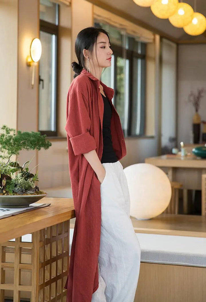 100 linen shirts womens long sleeves blouse womens long sleeve tops-Women's Shirt-Thebesttailor-Thebesttailor