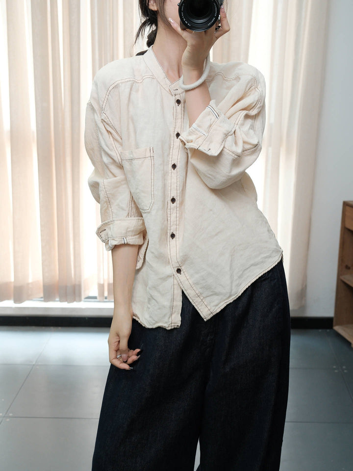 Linen Summer Blouse For Women Green Apricot Tunic Top by Thebesttailor