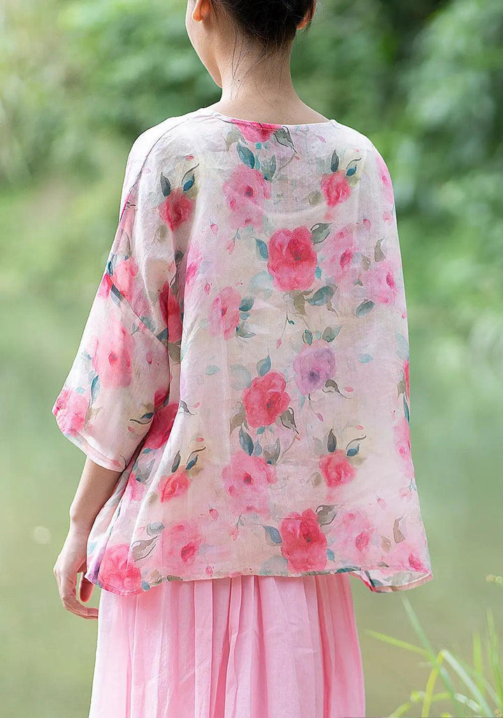 summer tops 3 4 sleeve tops for women linen top-Women's Shirt-Thebesttailor-Thebesttailor