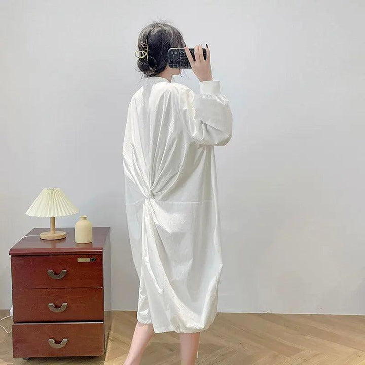 Women's white dress Long-Sleeved Shirt Dress for Women-Women's dress-Thebesttailor-Thebesttailor