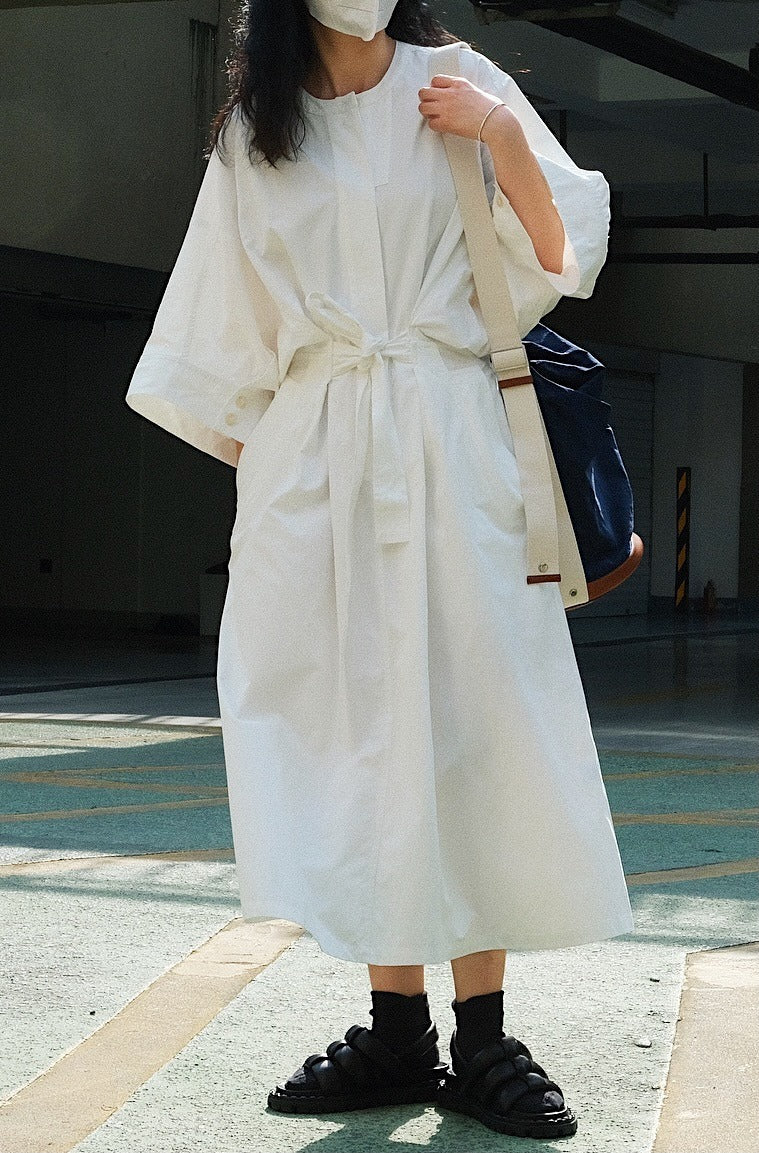 Summer cotton tie waist wrap midi dress for women