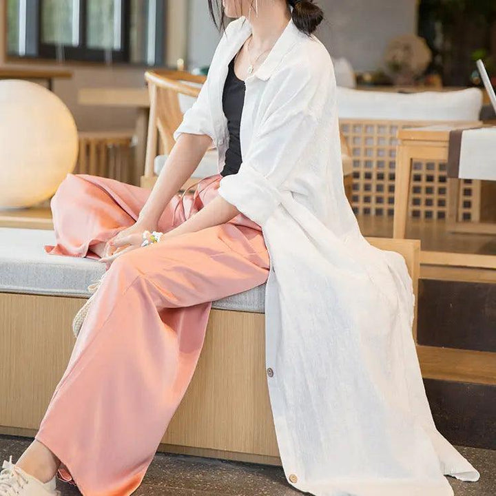 100 linen shirts womens long sleeves blouse womens long sleeve tops-Women's Shirt-Thebesttailor-One size-White-Linen-Thebesttailor